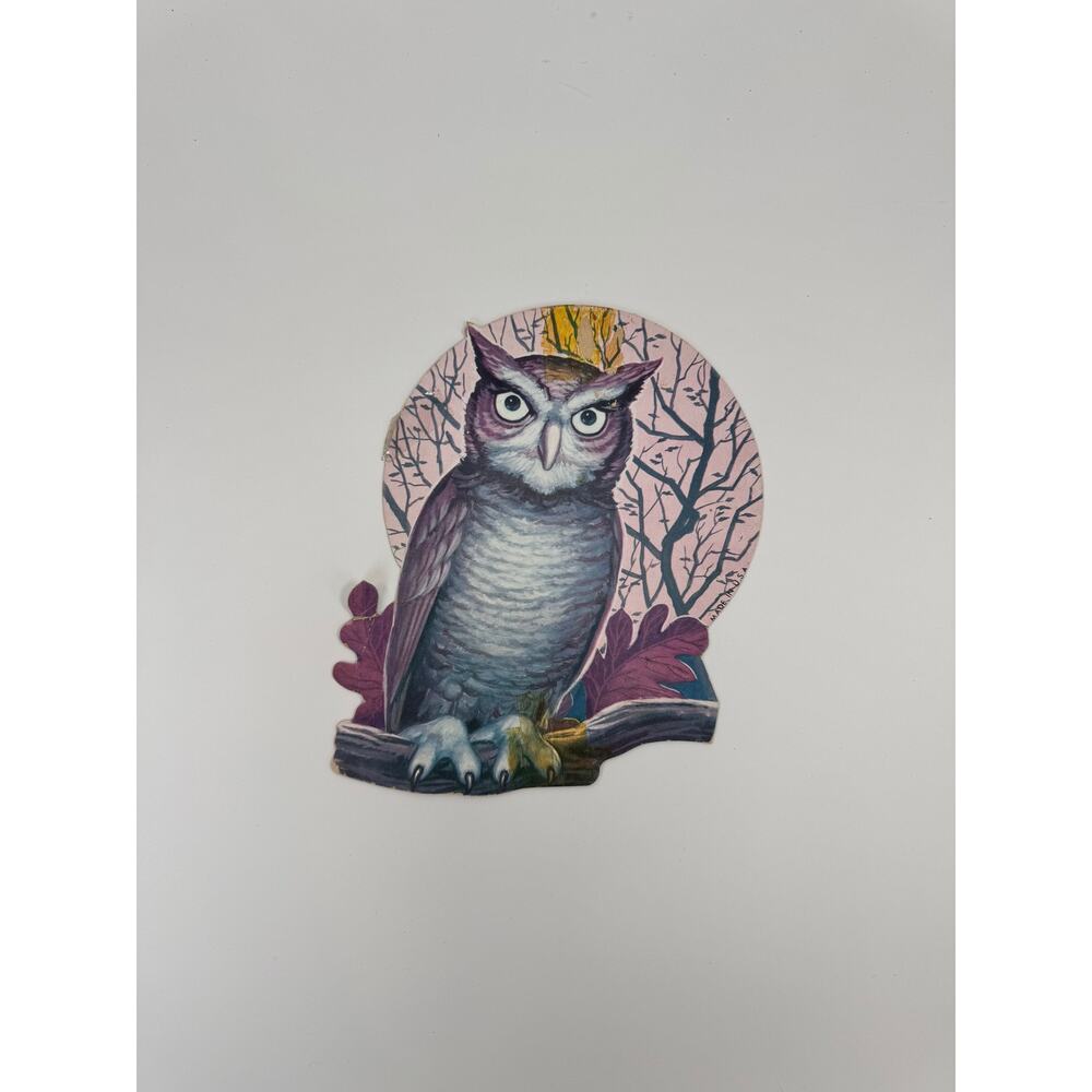 Vintage Halloween Die-Cut | Owl On Branch | 1980s Decoration - Made in USA